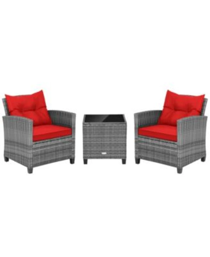 Gouun 3 Pieces Outdoor Wicker Conversation Set With Tempered Glass Tabletop