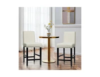 Slickblue Set of 2 Modern Kitchen Dining Bar Stools with Wood Legs and Linen Upholstered Seat