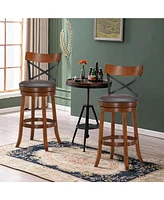 Gouun Set of 2 Bar Stools 360-Degree Swivel Dining Bar Chairs with Rubber Wood Legs-29.5 inch