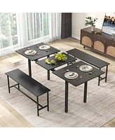 Gouun 3 Piece Dining Table Set for 4-6 with 2 Benches