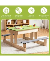 Gouun 3-in-1 Outdoor Wooden Kids Sand and Water Activity Table with Benches and Storage Boxes