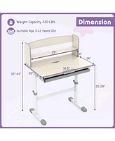 Gouun Adjustable Kids Study Desk with Tiltable Desktop, Storage Shelves & Drawer