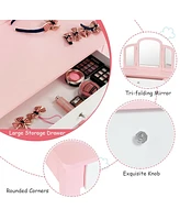 Gouun Kids Princess Make Up Dressing Table with Tri-folding Mirror and Chair