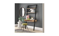 Slickblue Farmhouse Rustic Leaning Ladder Writing Desk with 2 Shelves for Storage