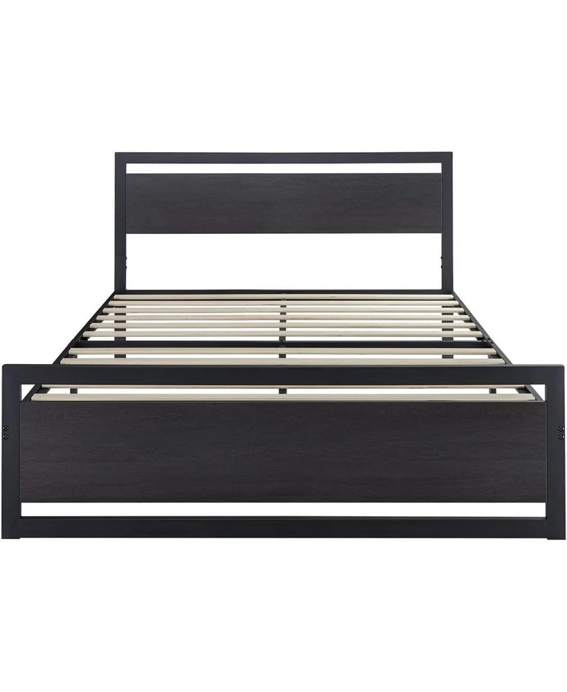 Slickblue Metal Platform Bed Frame with Wood Panel Headboard and Footboard