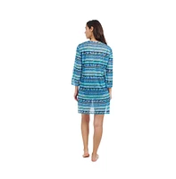 Profile by Gottex Women's Bachata V Neck Mesh Tunic Dress with Sleeves