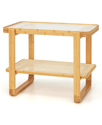 Gouun 2-tier Bamboo Side Table with Glass Top