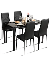 Gouun 5 Piece Kitchen Dining Set with Glass Metal Table and 4 Chairs