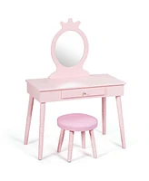 Gouun Kids Vanity Makeup Table and Chair Set Make Up Stool