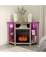 Gouun Fireplace Corner Tv Stand with Led Lights, Smart App Control, and Adjustable Shelves for 50-Inch Tv