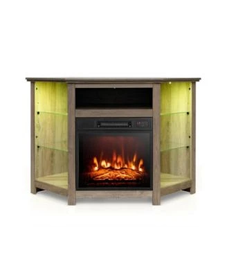 Gouun Fireplace Corner Tv Stand With Led Lights Smart App Control For 50 Inches Tv