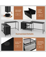 Gouun L-shaped Computer Desk with Power Outlet for Working Studying Gaming