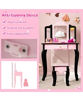 Gouun Kid Vanity Set with Tri-Folding Mirror and Leopard Print