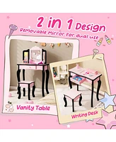 Gouun Kid Vanity Set with Tri-Folding Mirror and Leopard Print