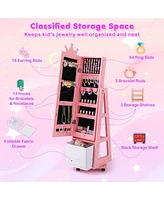 Gouun Kids Jewelry Armoire Cabinet with Swivel Base and Lockable Universal Wheels