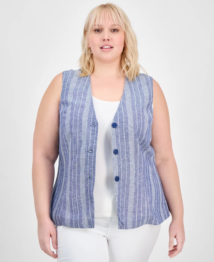 And Now This Trendy Plus Striped Three-Button Vest, Exclusively at Macy's