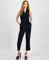 Bar Iii Women's Shawl-Collar Belted Straight-Leg Jumpsuit, Exclusively at Macy's