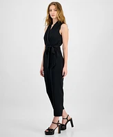 Bar Iii Women's Shawl-Collar Belted Straight-Leg Jumpsuit, Exclusively at Macy's