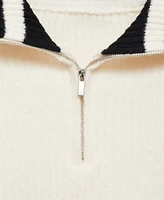 Mango Women's Striped Detail Zipper Sweater