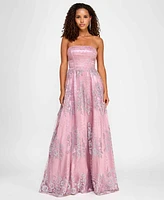 Say Yes Juniors' Strapless Lace-Up-Back Glitter Gown, Created for Macy's