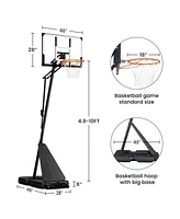 Skonyon 4.8FT-10FT Height Adjustable Portable Basketball Hoop System with 48 Inch Shatterproof Backboard