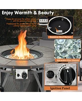 Gouun 32 Inch 30000BTU Fire Pit Table with Fire Glasses and Pvc Cover