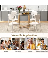 Gouun 42 Inches Round Glass Dining Table with Tempered Glass Tabletop and Rubber Wood Legs