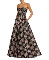 Mac Duggal Women's Strapless Sweetheart Brocade Floral A Line Gown