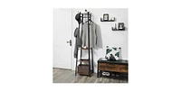 Slickblue Modern Industrial Metal Frame Coat Rack with Wood Shelves and 3-Tier Storage for Entryway