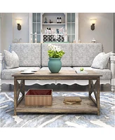 Slickblue Contemporary 2-Tier Farmhouse Coffee Table with Rustic Wood Finish for Living Room