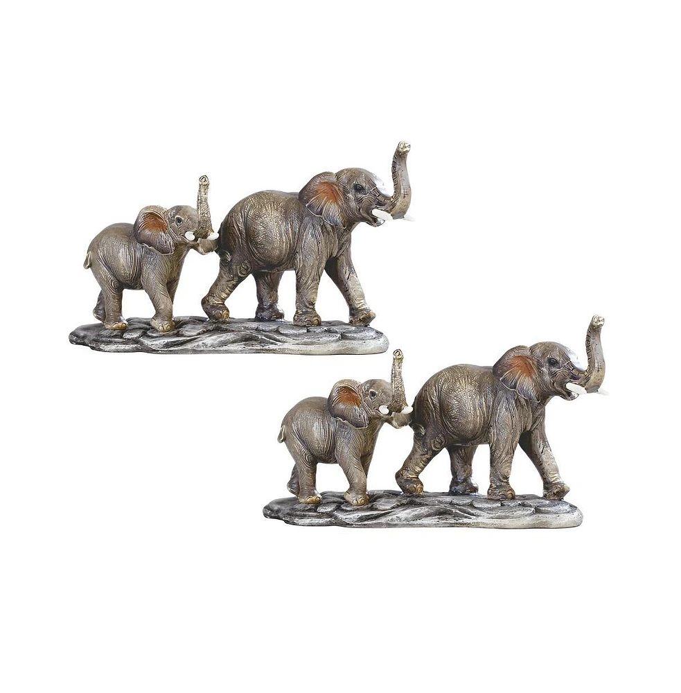 Fc Design "2-pc Gift Set" 9.75"W Elephant Mother and Baby with Trunk Up Figurine Statue Ornament Home Room Office Decor and Perfect Gift Ideas for Hou