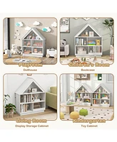 Costway Wooden Kids Dollhouse Bookshelf with Open Shelves Anti-toppling System Bookcase