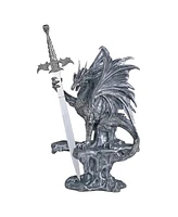 Fc Design "2-pc Gift Set" 12"H Medieval Silver Dragon Standing on Rock with Sword Guardian Figurine Statue Ornament Home Room Office Decor and Perfect