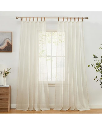 Hlc.me Lena Burlap Flax Linen Semi Sheer Privacy Sun Light Filtering Transparent Window Tab Top Thick Curtains Drapery Panels 2 Panels