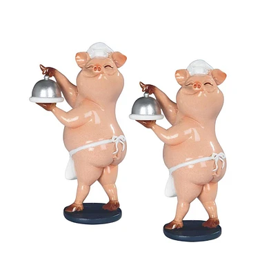 Fc Design "2-pc Gift Set" 7.75"H Piggy Chef Holding Tray Figurine Statue Ornament Home Room Office Decor and Perfect Gift Ideas for Housewarming, Holi