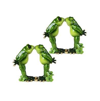 Fc Design "2-pc Set" 4.25"H Romantic Frog Couple Kissing Statue Funny Animal Figurine Statue Ornament Home Room Office Decor and Perfect Ideas for Hou