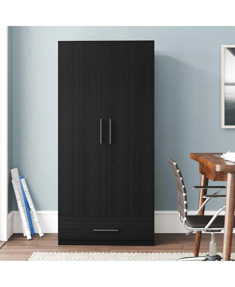 Slickblue Modern Armoire Wardrobe Closet Cabinet with Storage Drawer White Wood Finish