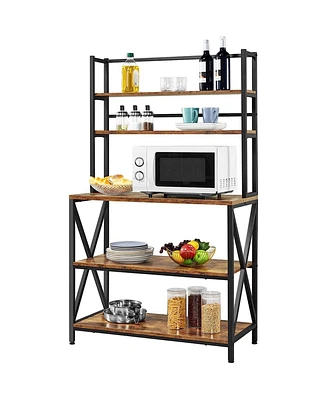 Slickblue Modern Industrial Metal Wood Bakers Rack Kitchen Storage Shelf