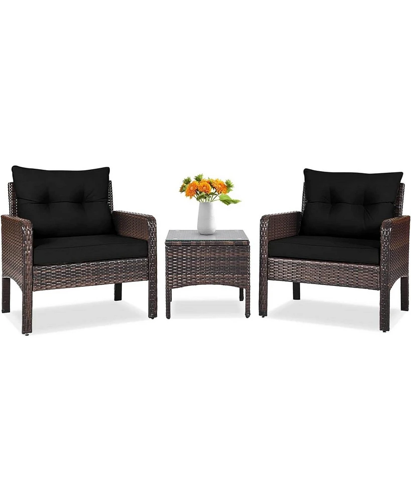 Slickblue 3-Piece Pe Rattan Outdoor Dining Patio Furniture Set with Cushions