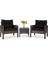 Slickblue 3-Piece Pe Rattan Outdoor Dining Patio Furniture Set with Cushions