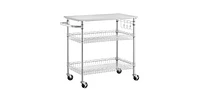 Slickblue Kitchen Island Cart with Stainless Steel Top and 2 Bottom Storage Shelves