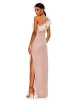 Mac Duggal Women's Embellished One Shoulder Feathered Gown