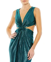 Mac Duggal Women's Metallic Cut Out Gown