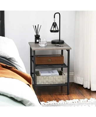 Slickblue Modern Industrial Side Table Nightstand with Metal Frame and Wood Top for Storage and Style