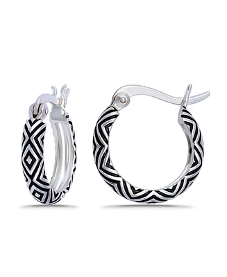 Macy's Oxidized Geometric Pattern Click Top Hoop Earrings