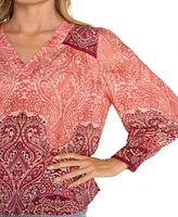 Liverpool Los Angeles Women's Long Sleeve V-Neck Popover Woven Blouse