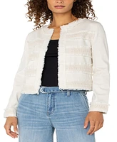 Liverpool Los Angeles Women's Collarless Jacket with Fray and Lace Detail