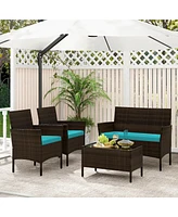 Gymax 4 Piece Patio Rattan Conversation Set Wicker Furniture Set w/ Chair Loveseat Outdoor