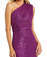 Mac Duggal Women's Sequined Ruched One Shoulder Gown