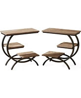 Tribesigns C-Shaped End Table Set of 2, Industrial 3-Tier Small Side for Couch, Wood Bedside Snack with Storage Shelves Liv